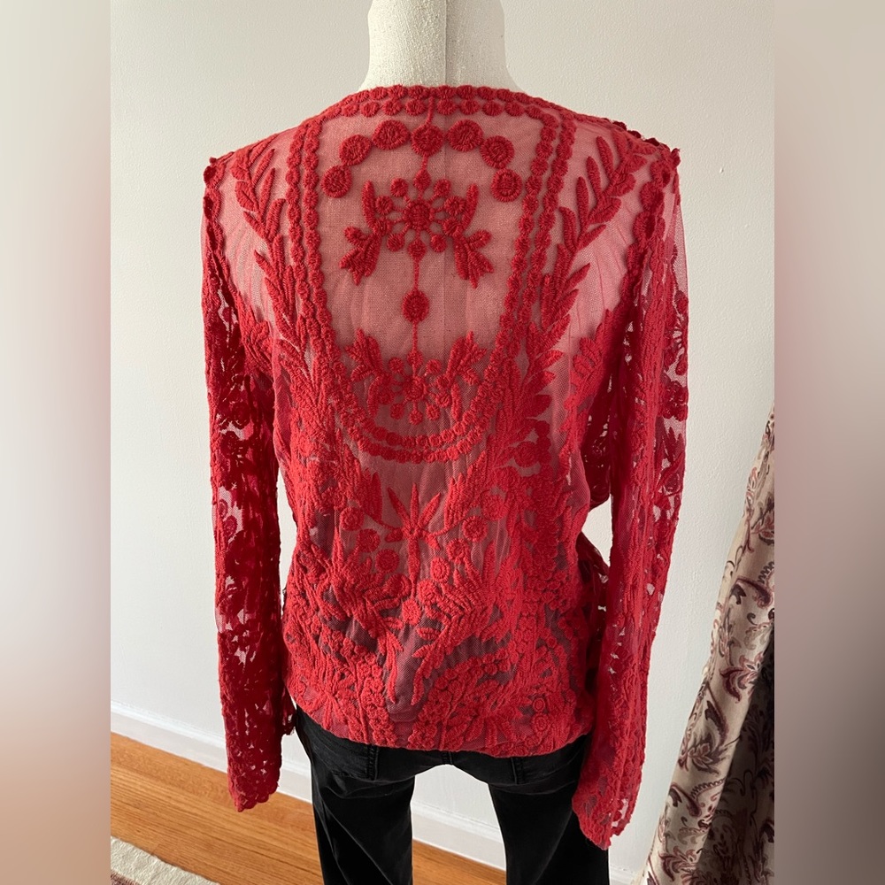 Red Lace Layering Top - Picture 5 of 6